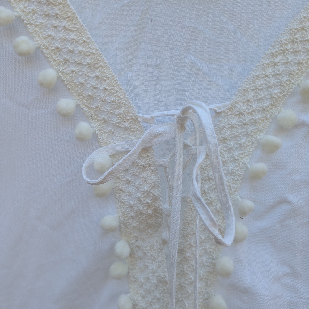 Flowing White Blouse or Swim Cover-Up w/ Crochet Details - Picture 5 of 7